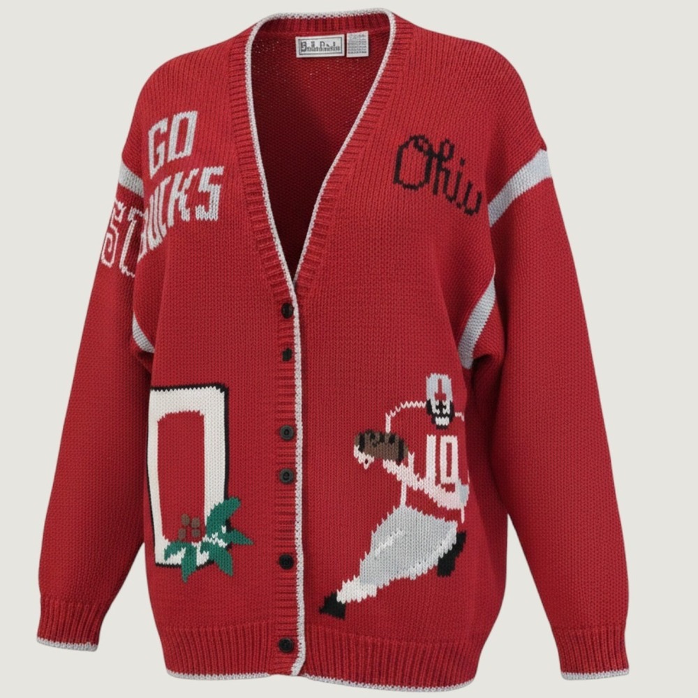 Vintage BellePointe Ohio State Buckeyes Red Cardigan Sweater Sloopy Go Bucks M